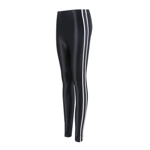 Glossy striped leggings pants High waist women Sexy slim seam workout leggings