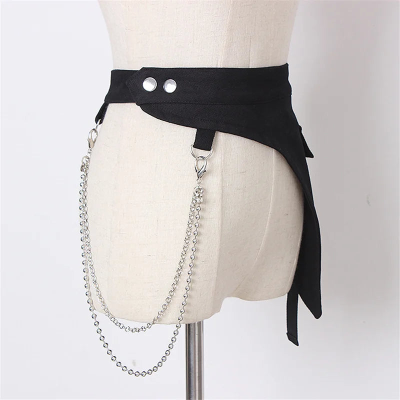 Multifunction Gothic Punk Hip Hop Corset With Metal Chain Women Techwear Style Street Fashion Denim Corset Belt