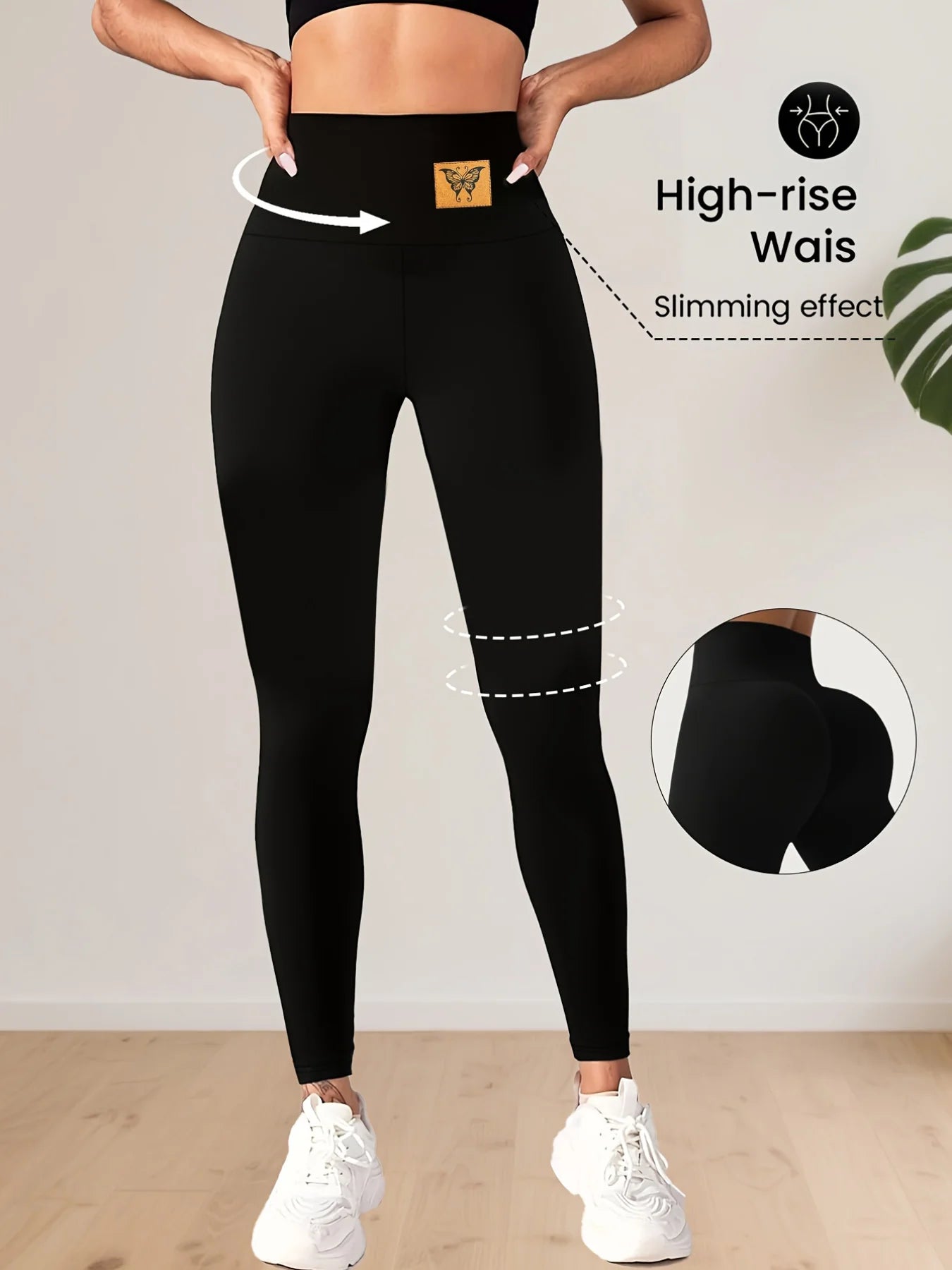 A Spring Women's Black Leggings With High Waist Elasticity And Comfortable Fabric, Suitable For Casual Sports And Yoga