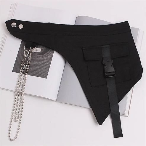 Multifunction Gothic Punk Hip Hop Corset With Metal Chain Women Techwear Style Street Fashion Denim Corset Belt