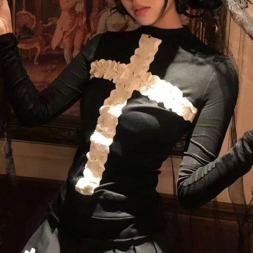 Vintage Gothic T-Shirt Women Streetwear Harajuku Grunge Y2k Crop Tops Subculture Tees Retro Long Sleeve Shirts Autumn 2025 New