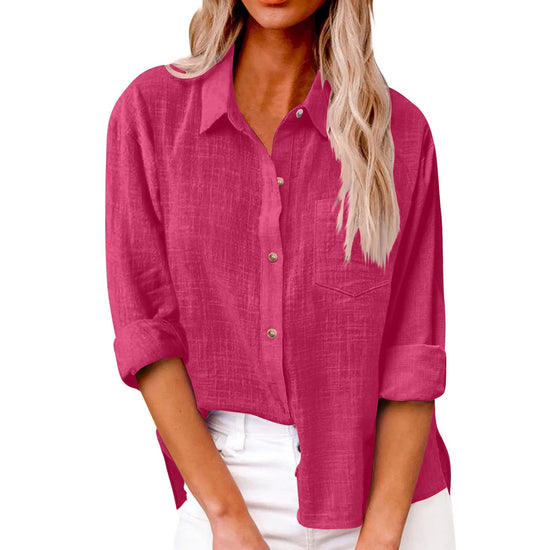 Women’s Long Sleeve Turn Down Collar Solid Color Retro Versatile T-shirts Large Sized Daily Basic Minimalist Dress Shirt For Lad
