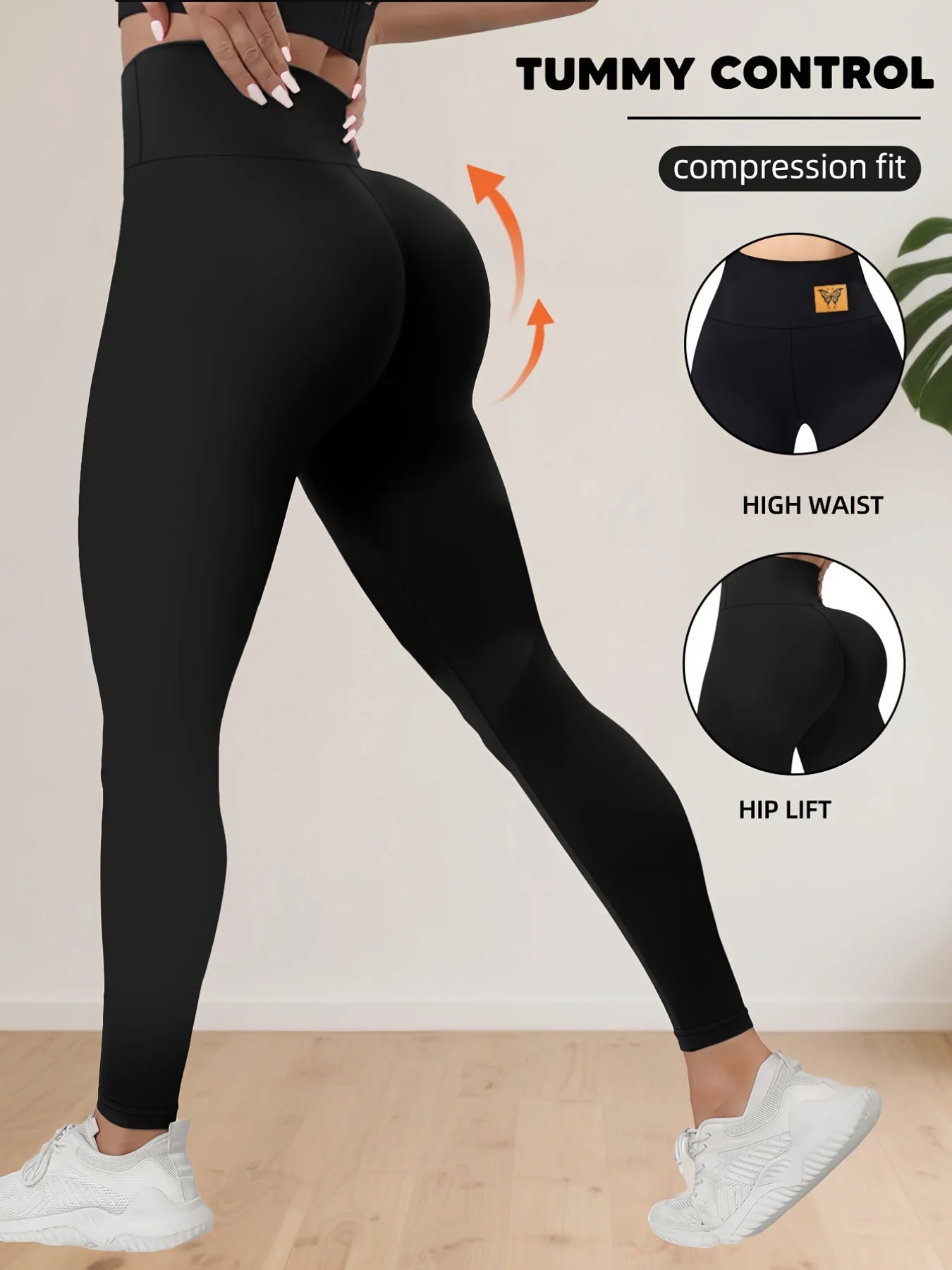 A Spring Women's Black Leggings With High Waist Elasticity And Comfortable Fabric, Suitable For Casual Sports And Yoga
