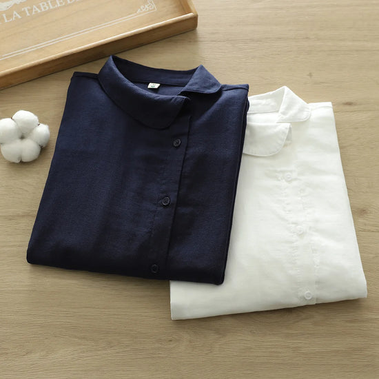 New Fall Cotton White Shirt Women's Long Sleeves Skew Collar Tops Office Lady Comfortable Casual Blouses 2024 Spring T41450QM