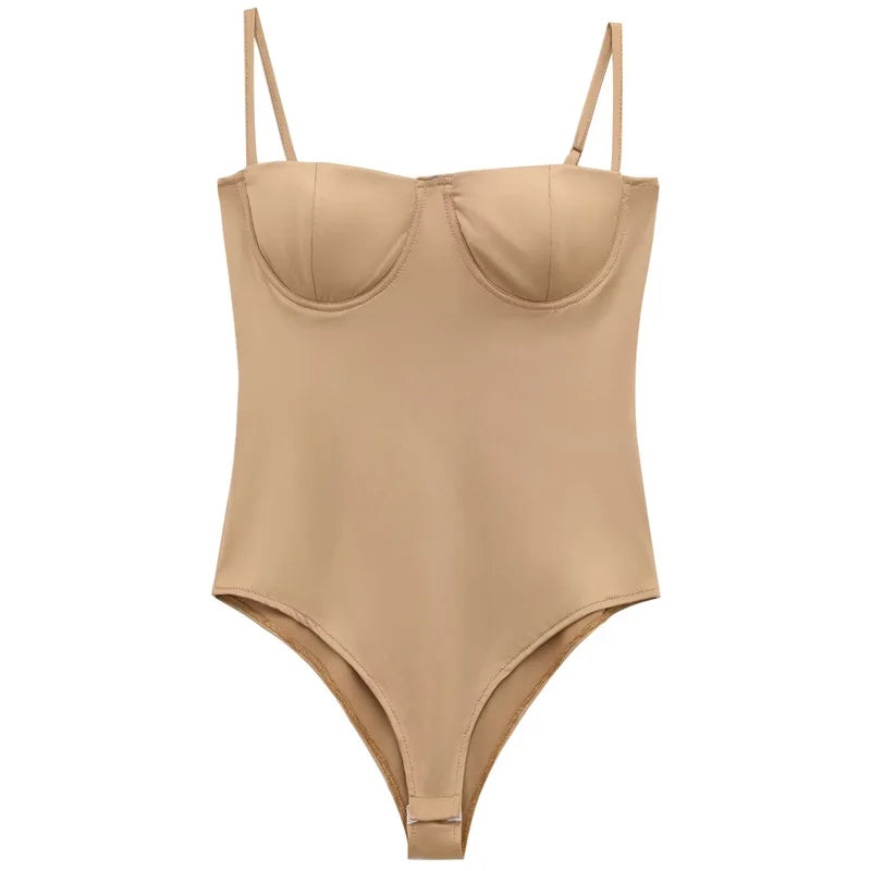 HXAO Satin Camisole Bodysuit for Women Thin Straps Women's Bodysuits Lingerie Bodycon Street Wear Sexy Backless Body Suits Woman