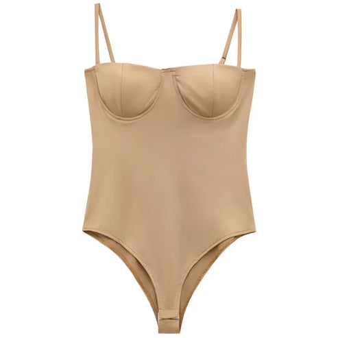HXAO Satin Camisole Bodysuit for Women Thin Straps Women's Bodysuits Lingerie Bodycon Street Wear Sexy Backless Body Suits Woman