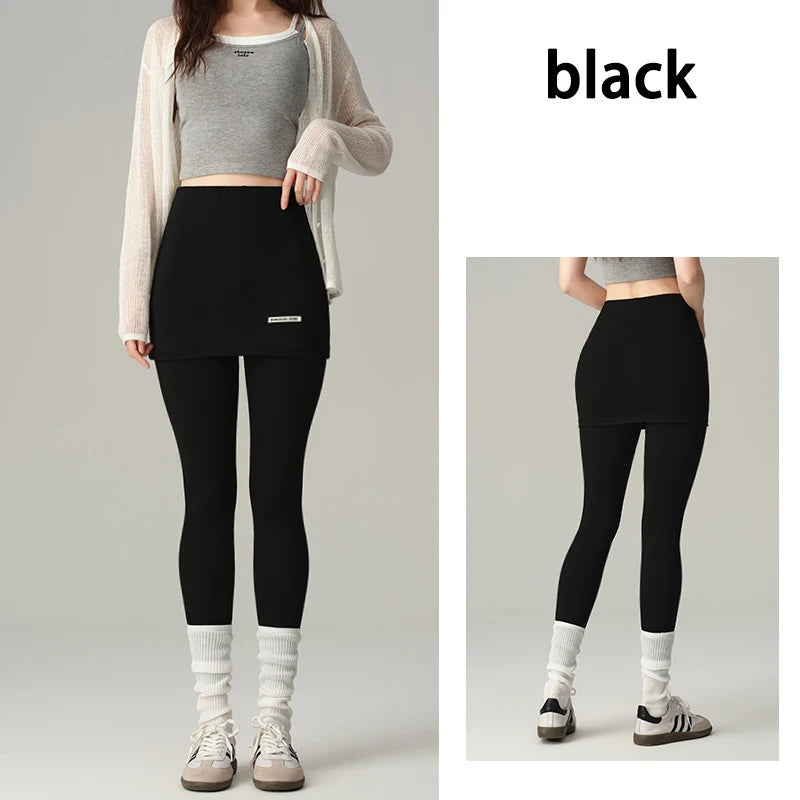 BIVIGAOS New Light Oxygen Leggings Skirts Fake Two-Piece Women High Waist Tight Package Hip Leggings Yoga Sport Fitness Leggings