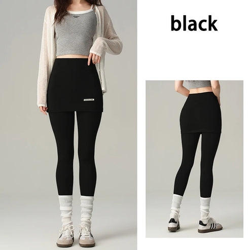 BIVIGAOS New Light Oxygen Leggings Skirts Fake Two-Piece Women High Waist Tight Package Hip Leggings Yoga Sport Fitness Leggings