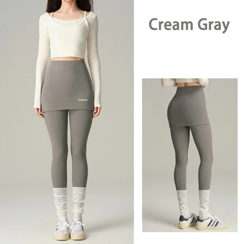 BIVIGAOS New Light Oxygen Leggings Skirts Fake Two-Piece Women High Waist Tight Package Hip Leggings Yoga Sport Fitness Leggings