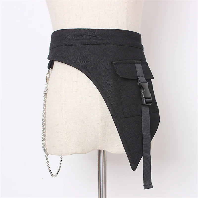 Multifunction Gothic Punk Hip Hop Corset With Metal Chain Women Techwear Style Street Fashion Denim Corset Belt
