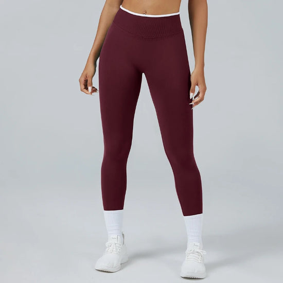 Women's Seamless High Waist Yoga Leggings White Edge Waist Solid Color Hip Lifting Tight Sports Pants for Gym Running Exercise