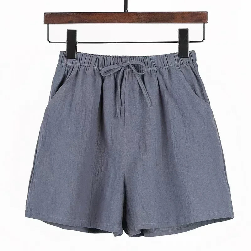 2024 New Summer Cotton Linen Beach Shorts Women Basic Short Pants Mini Wide Leg Trousers Ladies Fashion Casual Home Streetwear