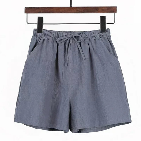 2024 New Summer Cotton Linen Beach Shorts Women Basic Short Pants Mini Wide Leg Trousers Ladies Fashion Casual Home Streetwear