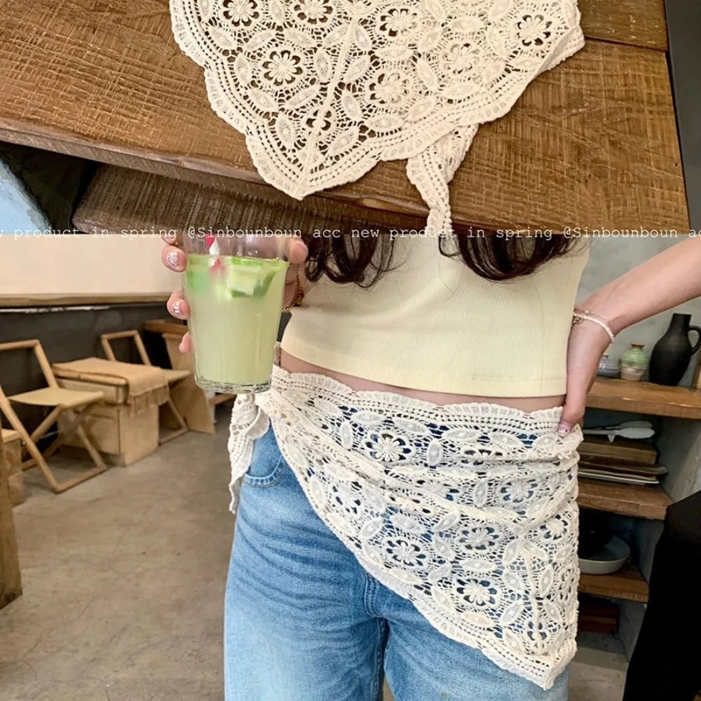 Trendy Lace Trim Fart Curtain Hollowed-out Slim Fit Hip Curtain Y2K Pretty Apron Wrap Skirt Summer