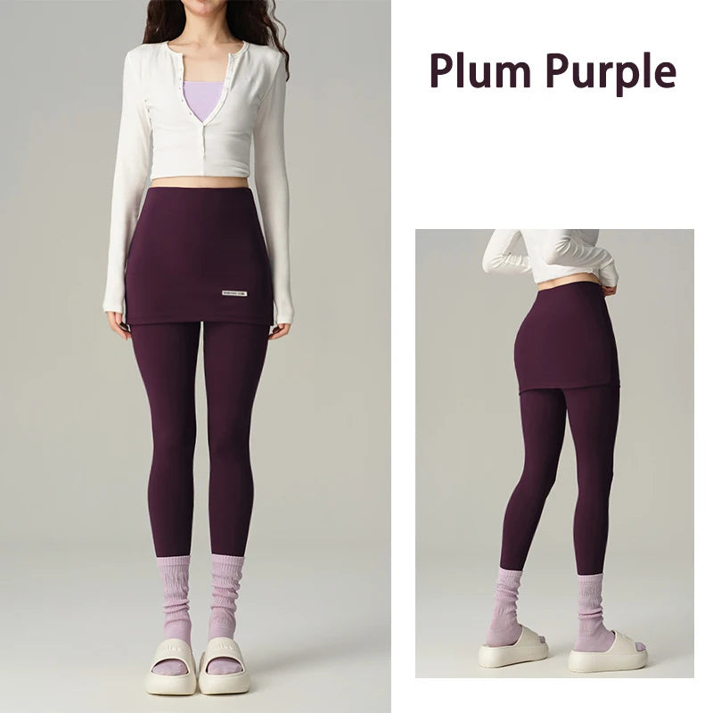 BIVIGAOS New Light Oxygen Leggings Skirts Fake Two-Piece Women High Waist Tight Package Hip Leggings Yoga Sport Fitness Leggings