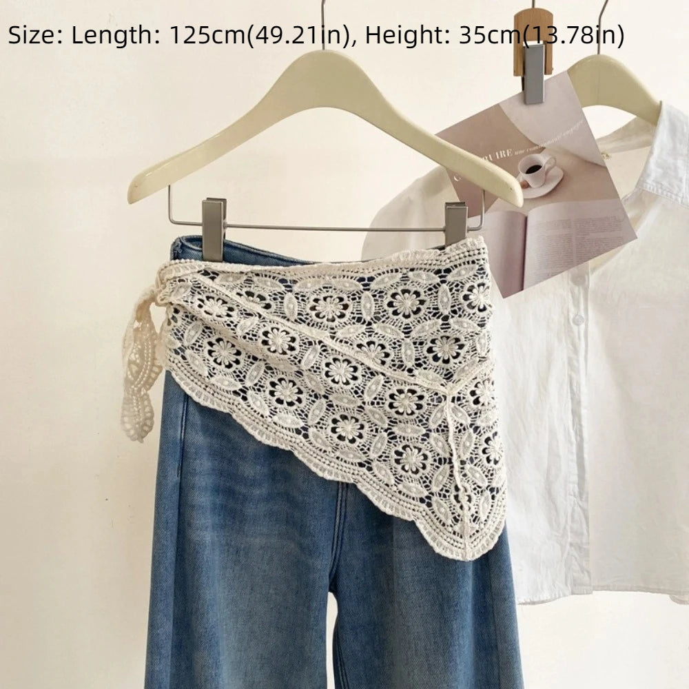 Trendy Lace Trim Fart Curtain Hollowed-out Slim Fit Hip Curtain Y2K Pretty Apron Wrap Skirt Summer