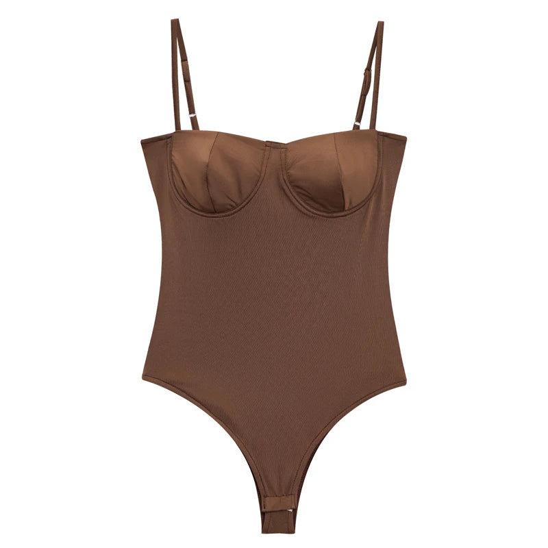 HXAO Satin Camisole Bodysuit for Women Thin Straps Women's Bodysuits Lingerie Bodycon Street Wear Sexy Backless Body Suits Woman