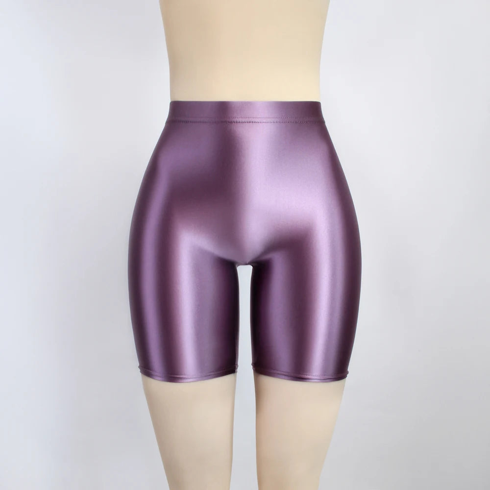 Women Cropped Pants Oily Shiny Luster Tights Form-fitting Opaque Sexy High Waist Capris Smooth Super Smoothy Skinny Leggings