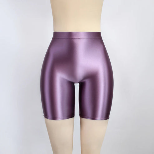 Women Cropped Pants Oily Shiny Luster Tights Form-fitting Opaque Sexy High Waist Capris Smooth Super Smoothy Skinny Leggings