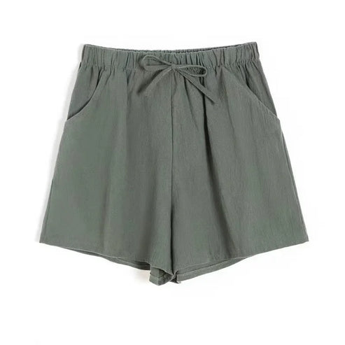 2024 New Summer Cotton Linen Beach Shorts Women Basic Short Pants Mini Wide Leg Trousers Ladies Fashion Casual Home Streetwear