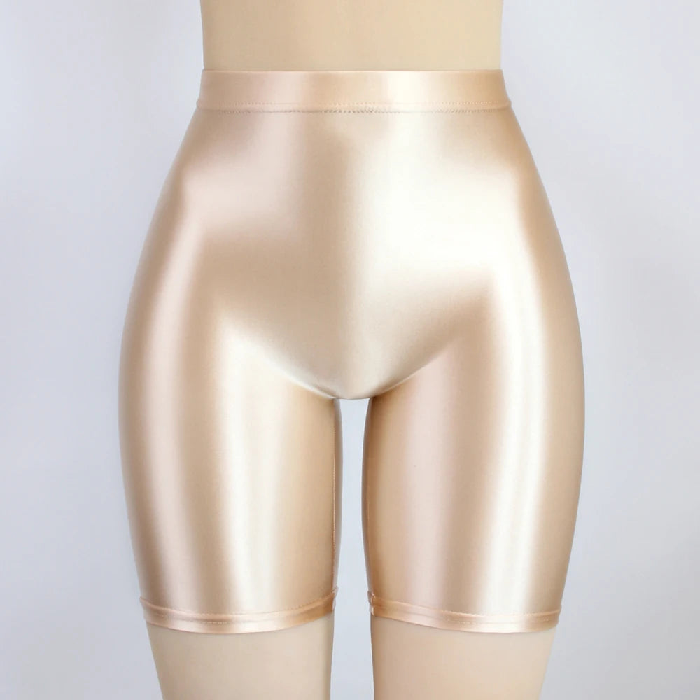 Women Cropped Pants Oily Shiny Luster Tights Form-fitting Opaque Sexy High Waist Capris Smooth Super Smoothy Skinny Leggings