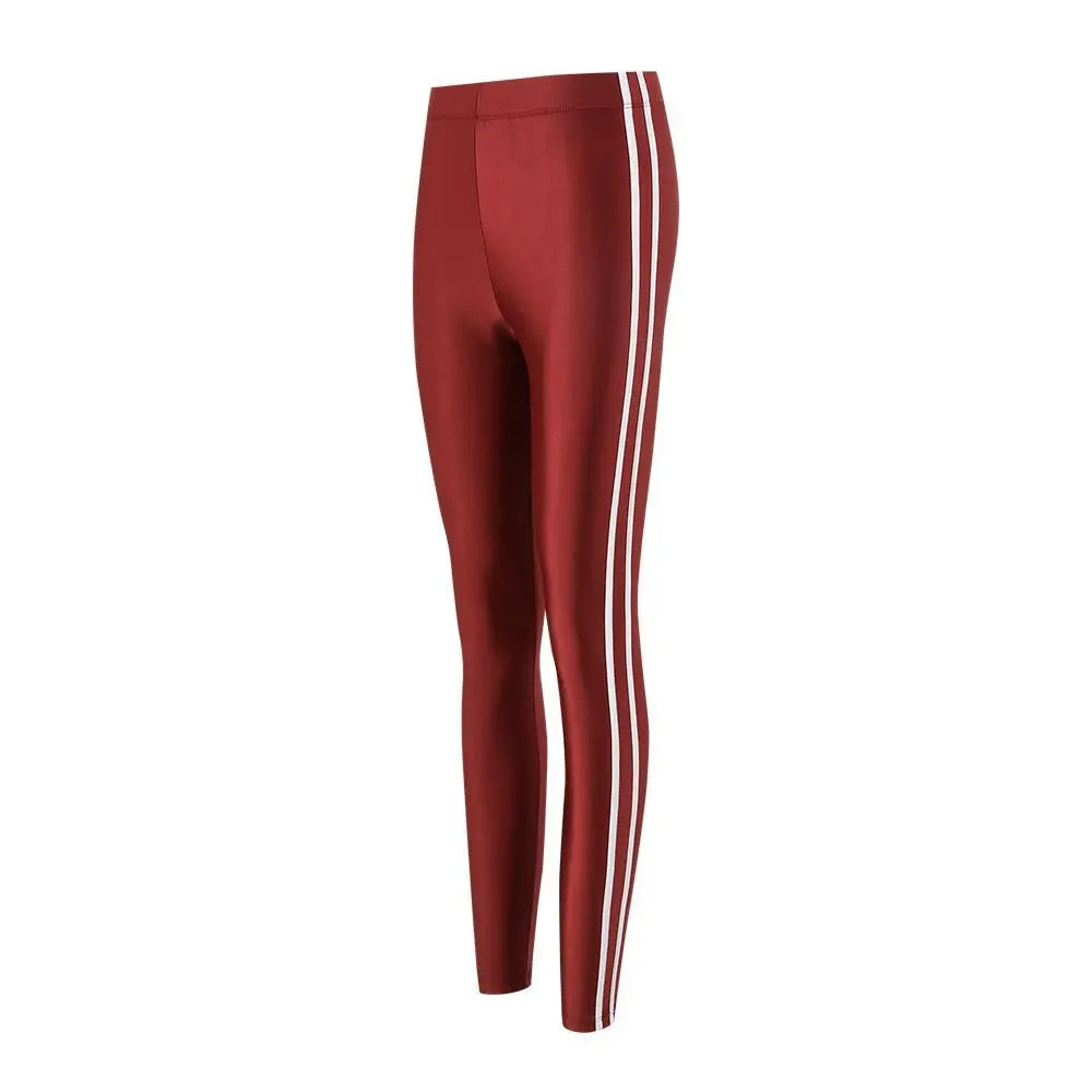 Glossy striped leggings pants High waist women Sexy slim seam workout leggings
