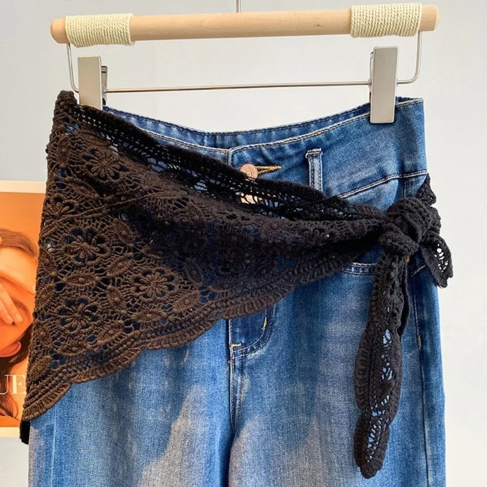 Trendy Lace Trim Fart Curtain Hollowed-out Slim Fit Hip Curtain Y2K Pretty Apron Wrap Skirt Summer