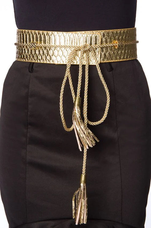 Women’s Wide Cummerbund Faux Leather Waist Belt | Women’s Braided Tassel Belt | Women’s Wide Tassel Junior Waist Belt