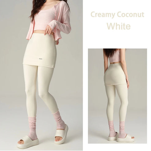 BIVIGAOS New Light Oxygen Leggings Skirts Fake Two-Piece Women High Waist Tight Package Hip Leggings Yoga Sport Fitness Leggings