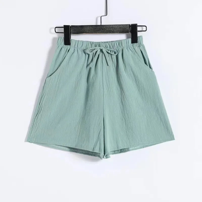 2024 New Summer Cotton Linen Beach Shorts Women Basic Short Pants Mini Wide Leg Trousers Ladies Fashion Casual Home Streetwear