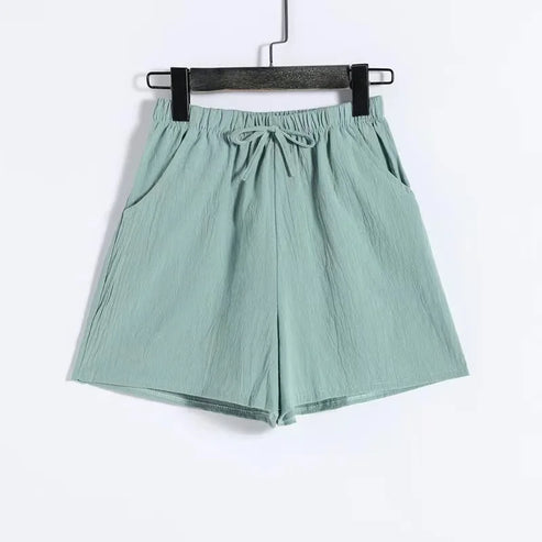 2024 New Summer Cotton Linen Beach Shorts Women Basic Short Pants Mini Wide Leg Trousers Ladies Fashion Casual Home Streetwear