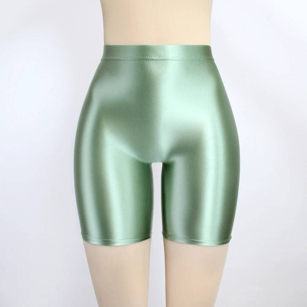 Women Cropped Pants Oily Shiny Luster Tights Form-fitting Opaque Sexy High Waist Capris Smooth Super Smoothy Skinny Leggings