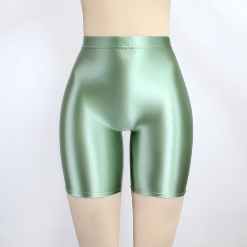 Women Cropped Pants Oily Shiny Luster Tights Form-fitting Opaque Sexy High Waist Capris Smooth Super Smoothy Skinny Leggings