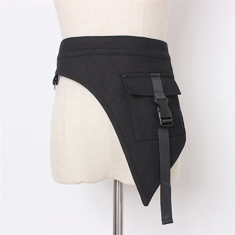 Multifunction Gothic Punk Hip Hop Corset With Metal Chain Women Techwear Style Street Fashion Denim Corset Belt