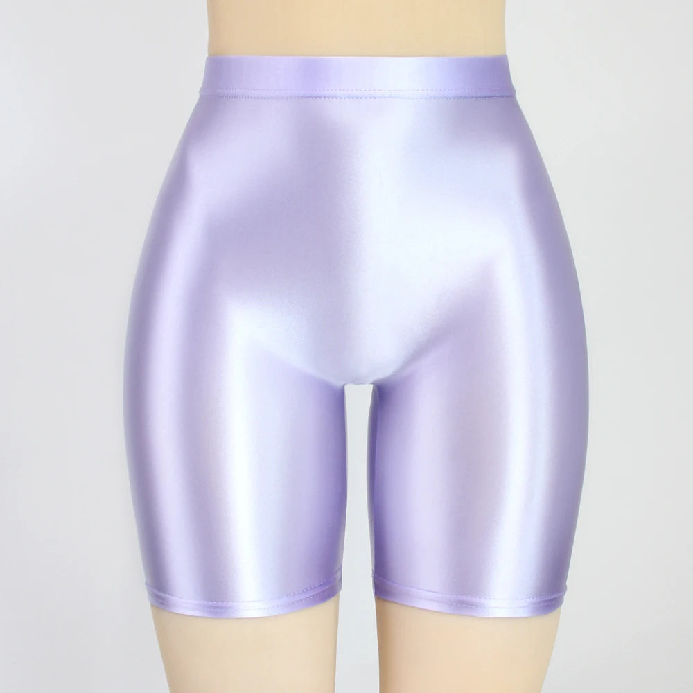 Women Cropped Pants Oily Shiny Luster Tights Form-fitting Opaque Sexy High Waist Capris Smooth Super Smoothy Skinny Leggings