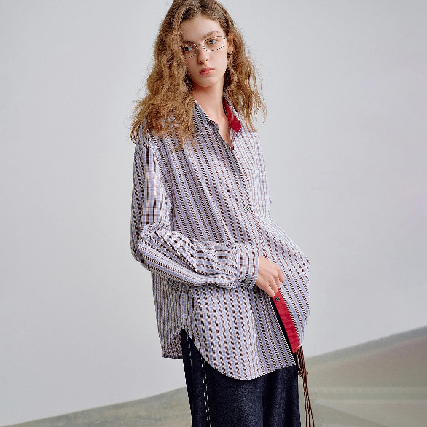 TOYOUTH Women Shirts 2026 Spring New Miu-Style Plaid Intellectual Preppy Loose Fit Retro Shirt Tops
