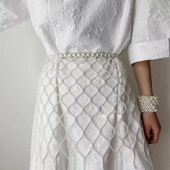Elegant Pearl Waist Chain - Adjustable Bohemian Fringe Belt for Dresses, Y2K French Style Body Jewelry for Women