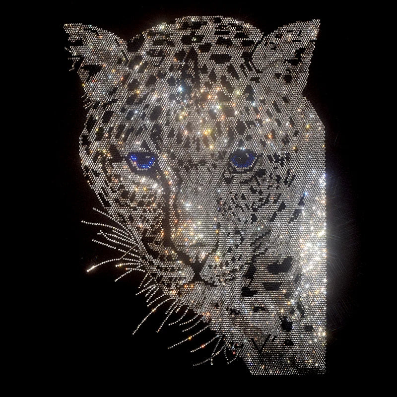 New shiny hot drill silver leopard T-shirt high quality good fabric ice cotton ladies summer short-sleeved casual T-shirt