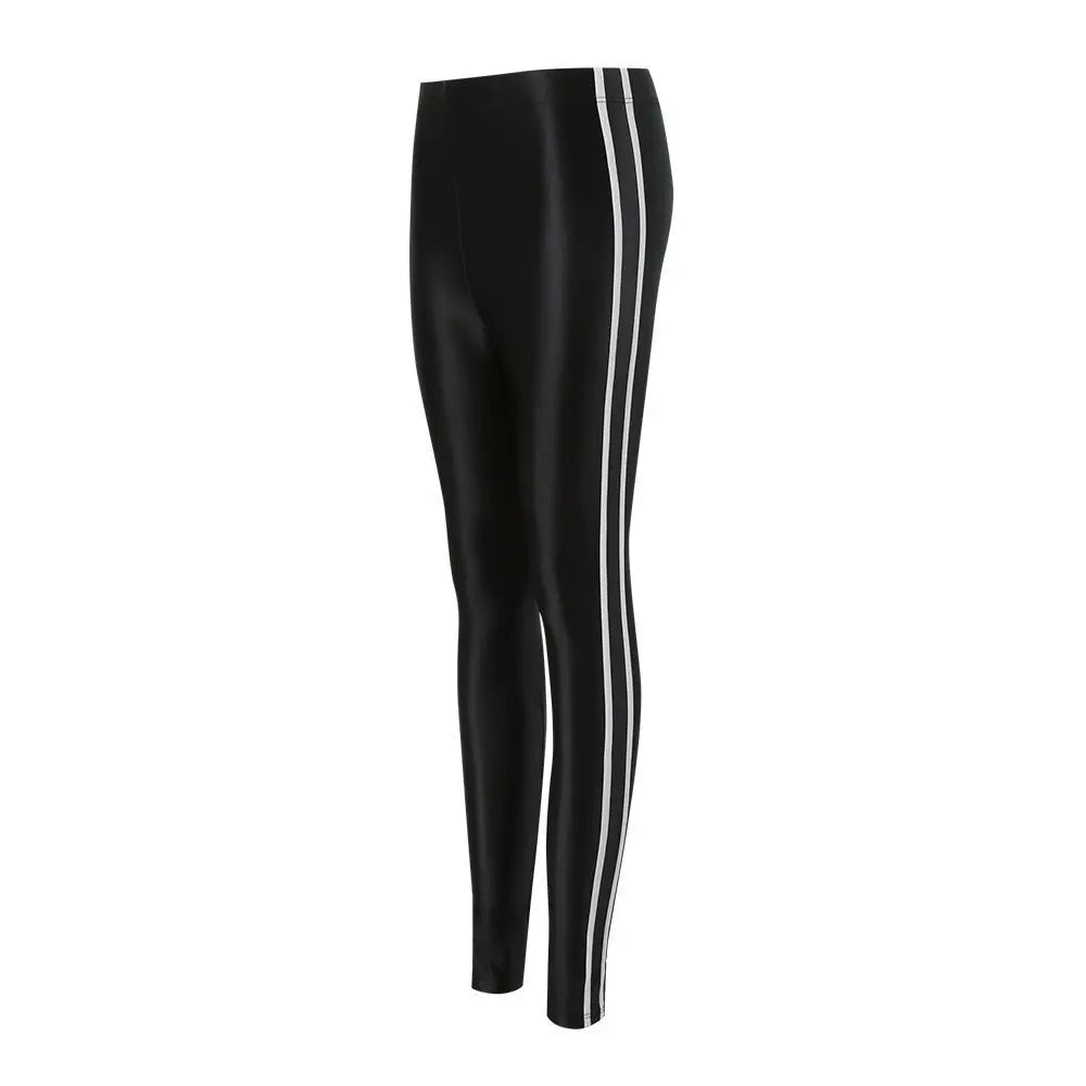 Glossy striped leggings pants High waist women Sexy slim seam workout leggings