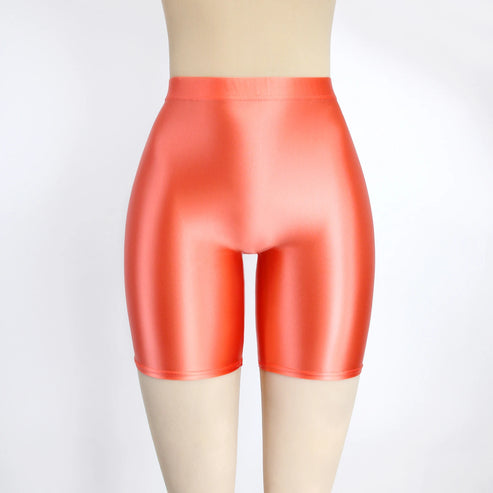Women Cropped Pants Oily Shiny Luster Tights Form-fitting Opaque Sexy High Waist Capris Smooth Super Smoothy Skinny Leggings