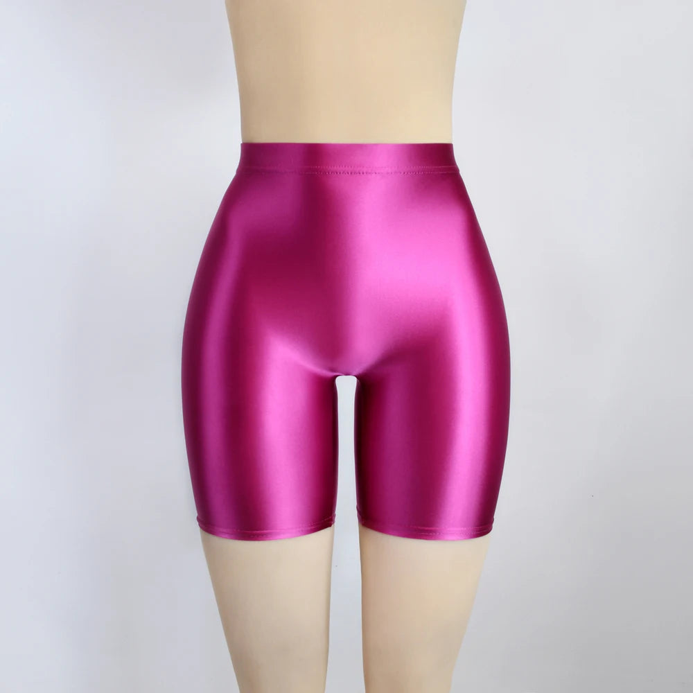 Women Cropped Pants Oily Shiny Luster Tights Form-fitting Opaque Sexy High Waist Capris Smooth Super Smoothy Skinny Leggings